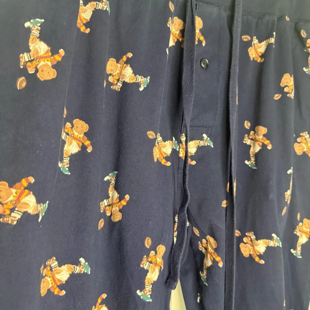 Ralph Lauren Rugby Bear Pajama Pants Mens Large Navy Blue Cotton Sleep Joggers